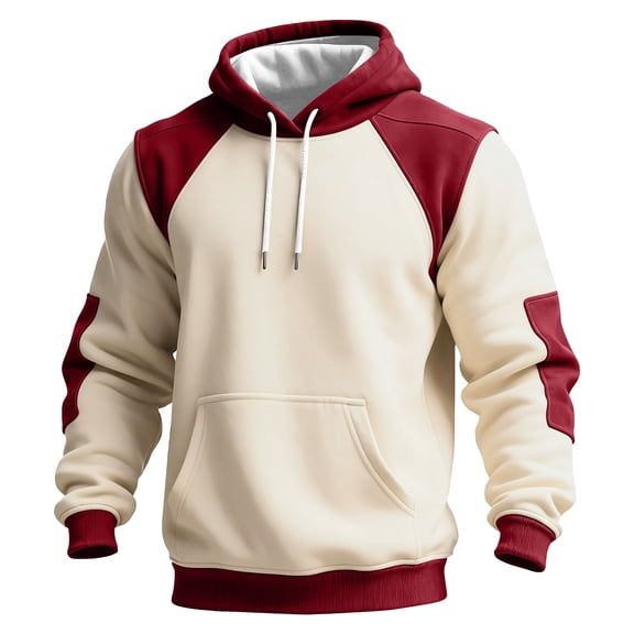 Havenx Contrast Color Pullover for Men Long Sleeve Patchwork Hoodies Color Block Hooded Pullover Blend Fleece Sports Soft Casual Thermal Western Outwear with Kangaroo Pocket,Red 3XL