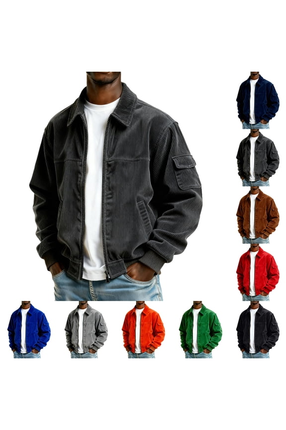 Corduroy Jackets for Men Zip Up Long Sleeve Jackets with Pockets Lapel Collar Texture Shirt Shackets Windbreaker Casual Stylish Vintage Athletic Fall Winter Clothing,Dark Blue 3XL