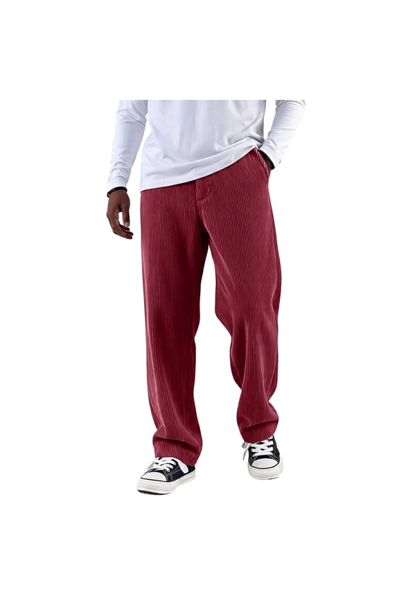 Corduroy Joggers for Men Vertical Stripe Straight Leg Sweatpants with Pockets Elastic Waist Joggers Comfort Fit​fall Winter Workout Clothes,Wine M