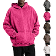 thumbnail image 1 of Havenx Distressed Washed Hoodies Pullover for Men Long Sleeve Hoodie with Pockets Hooded Pullover Tops Fall Winter Fashion Loose Basic Comfy Casual Streetwear,Hot Pink M, 1 of 6