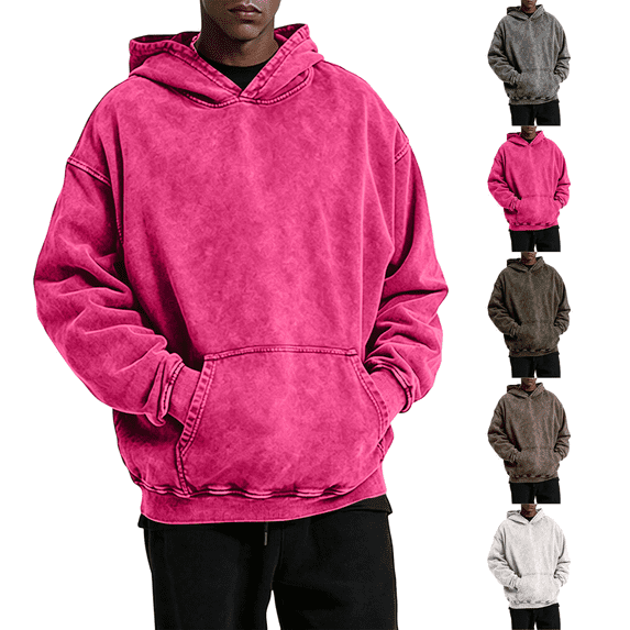 Havenx Distressed Washed Hoodies Pullover for Men Long Sleeve Hoodie with Pockets Hooded Pullover Tops Fall Winter Fashion Loose Basic Comfy Casual Streetwear,Hot Pink M