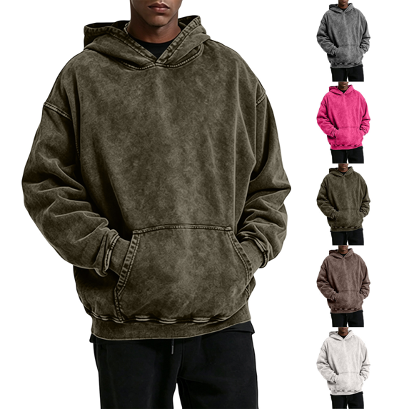 Havenx Distressed Washed Hoodies Pullover for Men Long Sleeve Hoodies with Pockets Hooded Sweatshirt Basic Comfy Casual Fall Winter Fashion Clothes,Camouflage Green M