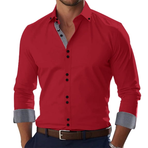 Havenx Dress Shirts for Men Long Sleeve Button Down Dress Shirts Collared Contrasting Colors Stretch Shirt Work Office Regular Fit Casual Business Tops,Red XL