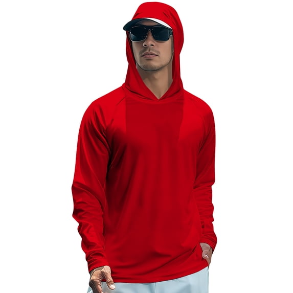 Havenx Fishing Shirt with Hood for Men Uv Protection Upf 50+ Hoodies Long Sleeve Hoodie Shirt Fishing Casual Summer Lightweight Hiking Blouses,Red XL