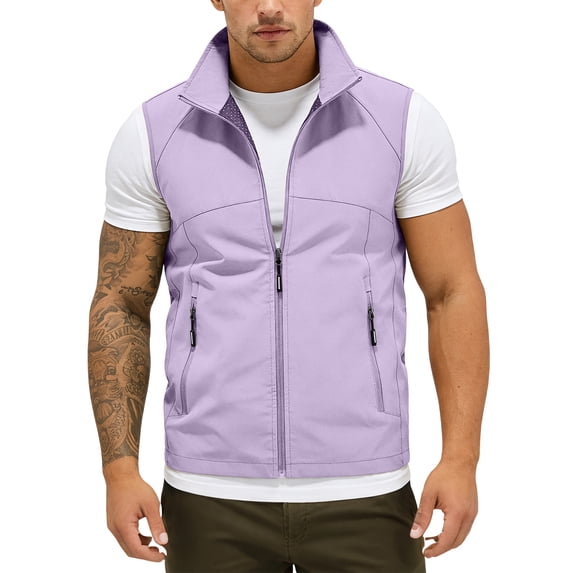 Havenx Fishing Vest for Men Sleeveless Zip Up Vests with Zip Pockets Stand Collar Jackets Lightweight Summer Outdoor Work Fishing Travel Clothes,Dark Purple L