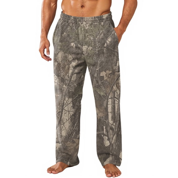 Havenx Flannel Pajama Pants for Men Camouflage Print Straight-Fit Pajama Pants with Pockets Flannel Elastic Pj Bottoms Lightweight Breathable Comfort Lounge Sleepwear,Earthy Yellow M