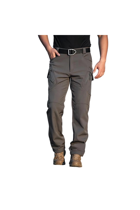 Fleece Lined Hiking Pants for Men Ripstop Water Repellent Pants Elastic Waistband Stretch Fit Overalls Multi Pocket Fleece Lined Comfy Fit Baggy Work Casual Travel Clothing,Gray XL