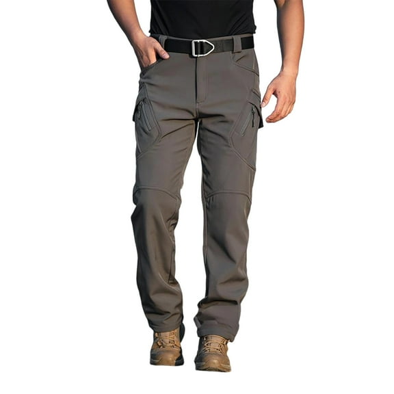 Havenx Fleece Lined Hiking Pants for Men Ripstop Waterproof Cargo Trousers Elastic Waistband Stretch Fit Overalls Pant Multi Pockets Construction Fleece Lined Comfy Fit Outdoor Travel Dress,Gray L