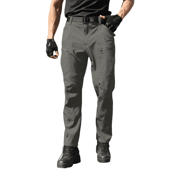 Havenx Fleece Lined Hiking Pants for Men Ripstop Waterproof Pants Elastic Waistband Stretch Overalls Multi Pockets Construction Fleece Lined Lightweight Casual Relaxed Fit Work Clothing,Gray S