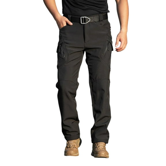 Havenx Fleece Lined Military Pants for Men Ripstop Water Repellent Pants Elastic Waistband Stretch Cargo Pants Multi Pockets Construction Fleece Lined Relaxed Fit Work Outdoor Travel Dress,Black S