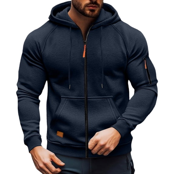 Havenx Full Zip Hoodies for Men Long Sleeve Drawstring Hoodies with Pockets Hooded Sweatshirts Gym Hiking Outdoor Fall Winter Athletic Outfits,Navy 2XL