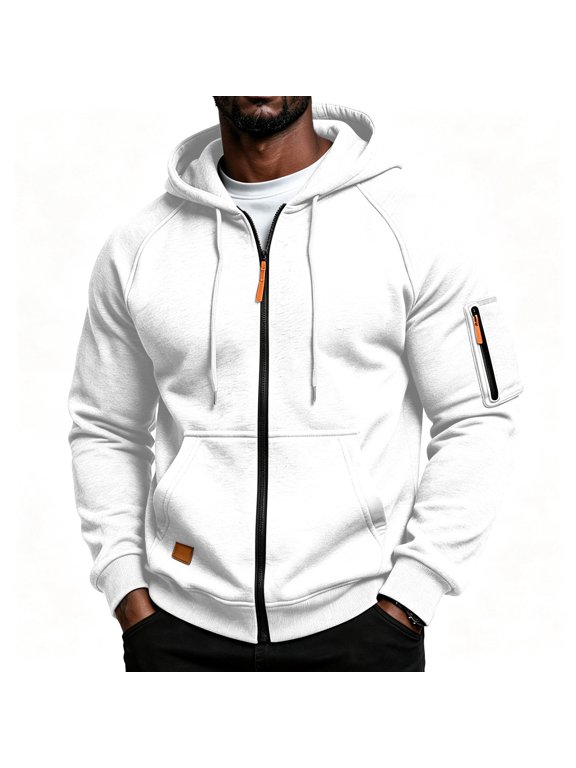Full Zip Hoodies for Men Long Sleeve Drawstring Jackets with Pockets Hooded Sweat Shirts Fall Winter Workout Gym Hiking Outdoor Clothes