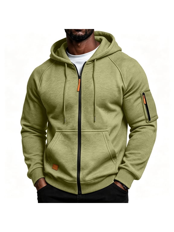 Full Zip Hoodies for Men Long Sleeve Drawstring Jackets with Pockets Hooded Sweatshirt Fall Winter Workout Gym Hiking Outdoor Clothes