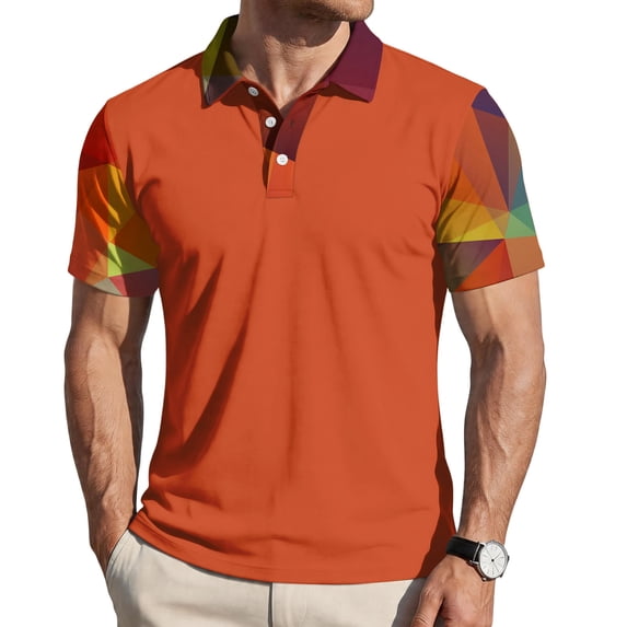 Havenx Golf Polo Shirts for Men Short Sleeve 3-Button Shirts Camo Printed Raglan Collared T-Shirts Work Business Athletic Casual Summer Wear,Orange 2XL