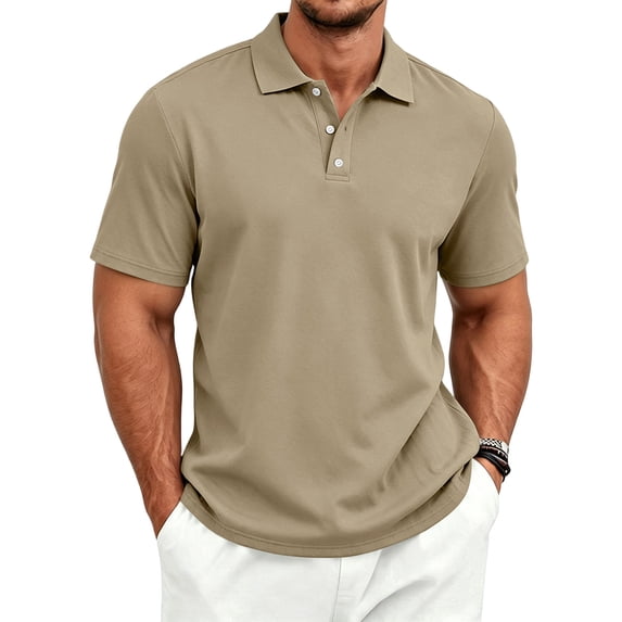 Havenx Golf Polo Shirts for Men Short Sleeve 3-Button Shirts Collared Fast Dry T Shirt Classic Fit Summer Work Business Tops,Light Brown 3XL