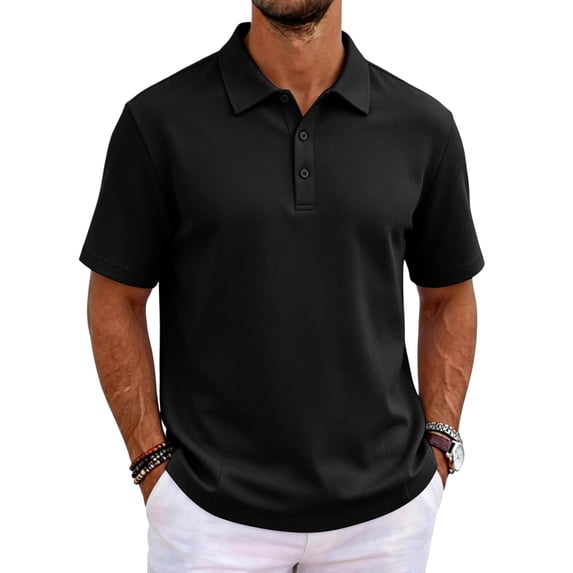 Havenx Golf Shirts for Men Short Sleeve Collared Shirt 3 Buttons Moisture Wicking Golf Shirt Lightweight Golf Work Athletic Casual Stylish Wear,Black L