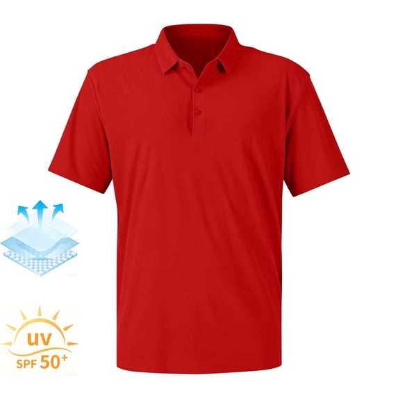 Havenx Golf Shirts for Men Short Sleeve Quick Dry Performance Shirt Collared 3 Buttons Moisture Wicking Golf Polos Casual Stylish Lightweight Athletic Golf Work Clothes,Red S