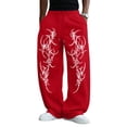 thumbnail image 1 of Havenx Gothic Graphic Joggers for Men Elastic Waist Drawstring Sweatpant with Pockets Wide Leg Joggers Hip Hop Lounge Athletic Relaxed Fit Clothes,Red 3XL, 1 of 4