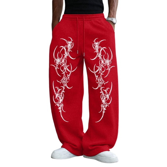 Havenx Gothic Graphic Joggers for Men Elastic Waist Drawstring Sweatpant with Pockets Wide Leg Joggers Hip Hop Lounge Athletic Relaxed Fit Clothes,Red 3XL