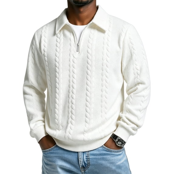 Havenx Half Zip Knit Pullover Sweater for Men Cable Knit Collared Golf Sweater Long Sleeve Pullover Sweater Lightweight Casual 2026 Fall Winter Loose Outfits,White S