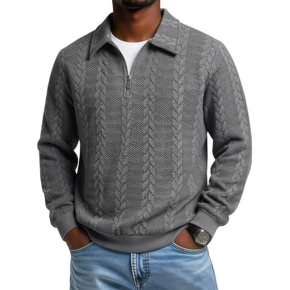 Havenx Half Zip Knit Pullover Sweater for Men Cable Knit Collared Sweaters Long Sleeve Pullover Sweater Lightweight Casual 2026 Fall Winter Loose Tops,Gray XL