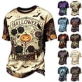 thumbnail image 1 of Havenx Halloween Shirt for Men Pumpkin Print Shirt Short Sleeve Crew Neck Tshirts Spooky Scary Fashion Funny Lightweight Casual Tee Tops,Light Blue M, 1 of 5