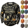 thumbnail image 1 of Havenx Halloween Shirts for Men Pumpkin Print Shirts Long Sleeve Crew Neck T-Shirt Fashion Funny Spooky Scary Lightweight Top,White 3XL, 1 of 5