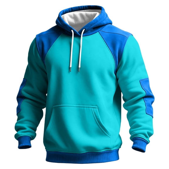 Havenx Hoodies for Men Long Sleeve Hooded Sweatshirt Patchwork Color Block Pullover with Pocket Thermal Western Casual Work Soft Fleece Dress,Blue 2XL