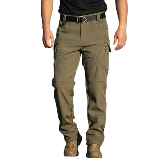Havenx Insulated Work Pants for Men Fleece Lined Ripstop Pant Water Repellent Elastic Waistband Overalls Multi Pocket Quick Dry Athletic Comfy Fit Outdoor Travel Dress,Deep Green M