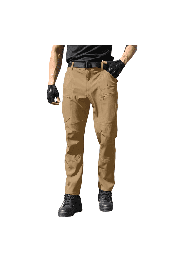 Insulated Work Pants for Men Fleece Lined Ripstop Trousers Waterproof Elastic Waistband Overalls with Zipper Pockets Quick-Dry Lightweight Casual Relaxed Fit Work Dress,Khaki 4XL