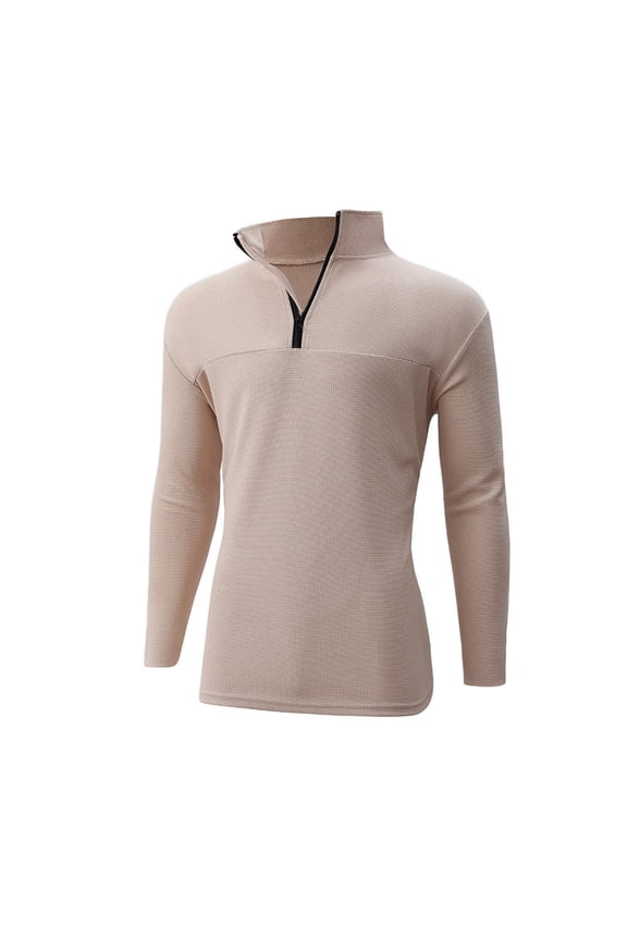 Knit Polo Sweater for Men Collared Long Sleeve Pullover Sweaters with 3 Buttons Knitted Golf Shirts Solid Color Warmth Lightweight Business Casual Vintage Golf Sweaters,Khaki M