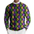 thumbnail image 1 of Havenx Knit Sweater for Men Crew Neck Funky Mardi Gras Printed Sweatshirts Long Sleeve Knit Dress Pullover Sweaters Fancy Mask Printed Carnival Holiday Party Lightweight Outfit,Army Green S, 1 of 6