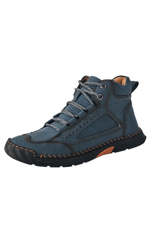 Leather Boots Mens Wide Leather Shoes Handmade Casual Orthopedic Shoes Waterproof High Top Chelsea Shoes Outdoor Lightweight Hiking Shoes Daily Walking Driving Shoes,Blue 47(US-11.5)