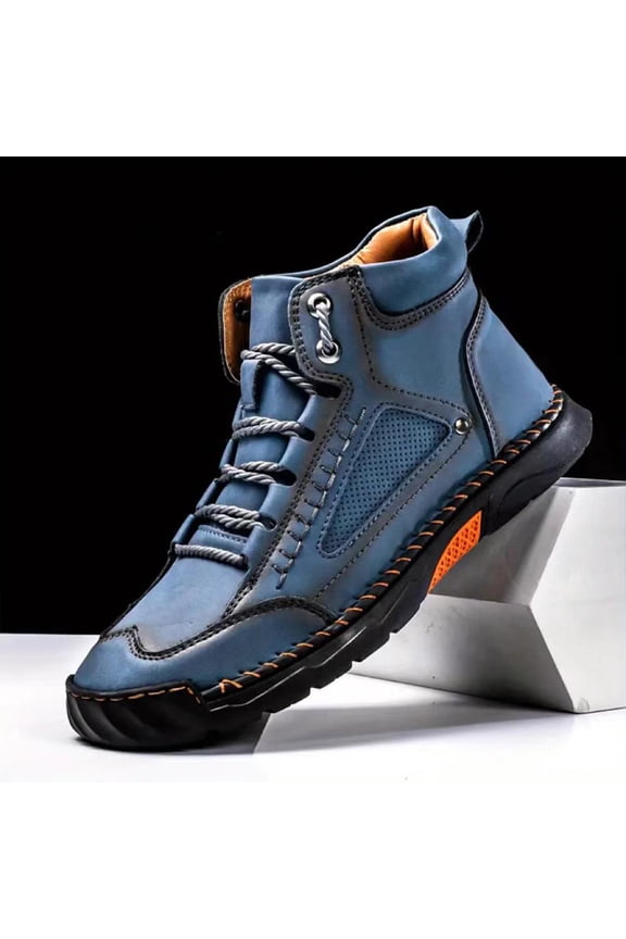 Leather Boots Mens Wide Shoes Comfortable Casual Boots Waterproof Wide Toe Arch Support Non-Slip Side Zipper Mid Driving Chukka Loafers,Blue 43(US-9)