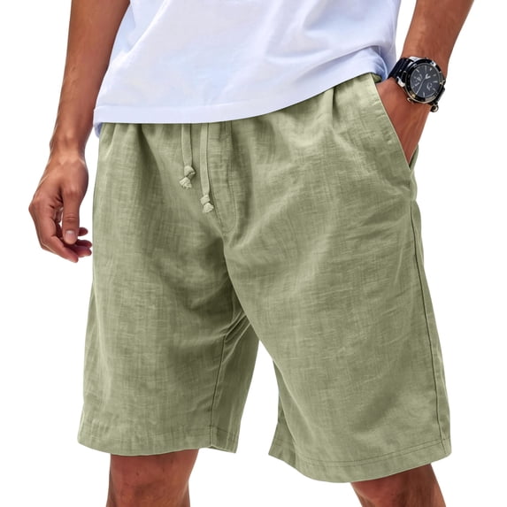 Havenx Linen Flat Front Shorts for Men Drawstring Elastic Waist Short with Pockets Solid Color Pants Stretch Casual Summer Beach Vacation Yoga Golf Clothing,Green XL