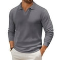 thumbnail image 1 of Havenx Long Sleeve Polo Shirts for Men V Neck Knit Polo Shirts 2025 Trendy Lightweight Ribbed Golf Shirts Pullover Sweater,Gray XL, 1 of 8