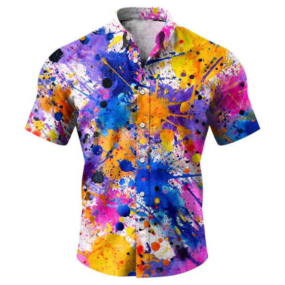 Havenx Mardi Gras Shirt for Men Button Up Funky Mardi Gras Printed Shirts Short Sleeve Collared Tops Vacation Casual Carnival Classic Daily Wear Clothing,Orange S