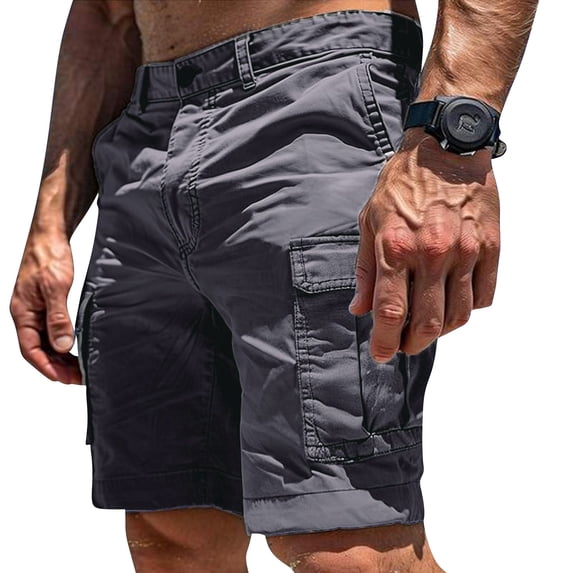 Havenx Men Cargo Shorts Knee Length Elastic Waist Short with Multi Pockets Stretch Button Pant Travel Work Lightweight Summer Outdoor Hiking Clothing,Gray 3XL