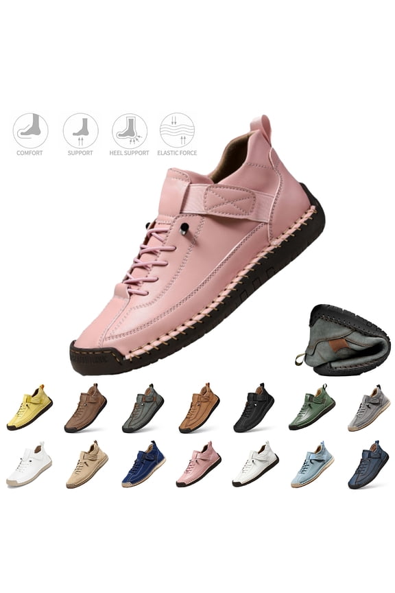 Men Handmade Leather Sneakers Orthopedic Breathable Waterproof Non-Slip Slip on Shoes Breathable and Comfortable Shoes Suitable for Outdoor Activities,Pink 45(US-11)