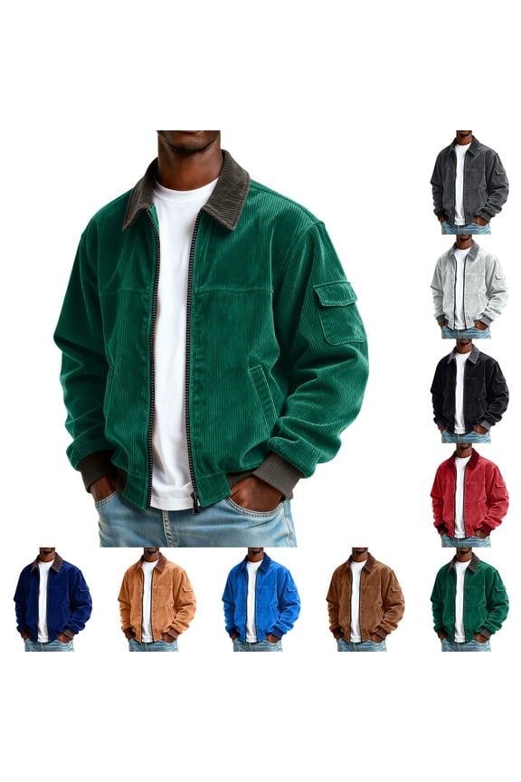 Men Winter Jacket Corduroy Zip Up Jackets with Pockets Long Sleeve Collared Shirt Shackets Texture Lightweight Casual Stylish Thermal Spring Clothing,Dark Blue 3XL