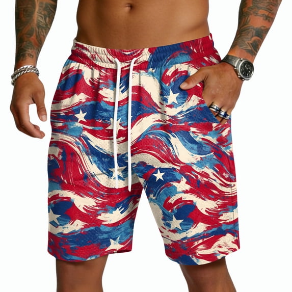 Havenx Men's 250 Years Of American Independence Shorts Drawstring American Flag Design Short with Pockets Elastic Waist Swim Trunks 4th Of July We the People Freedom Wear,Wine M