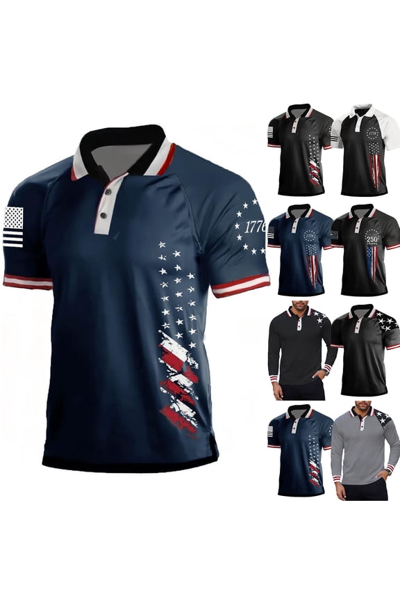 Men's 250th Anniversary Usa Shirt American Flag Button Down Polo Shirts Short Sleeve Golf Tshirts 4th Of July Independence Day Patriotic Tees,Navy 3XL