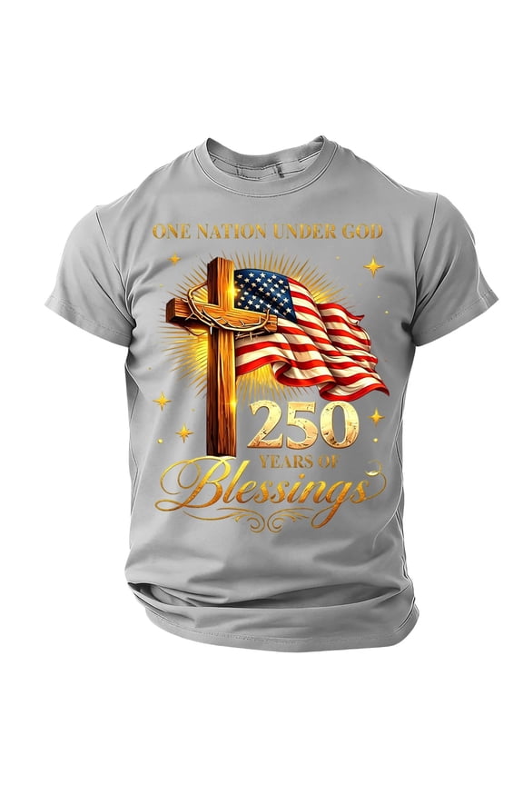 Men's American 250th Anniversary T-Shirt Short Sleeve Crew Neck Shirt American Flag Design T-Shirts Freedom We the People Classic Summer Tees,Gray L