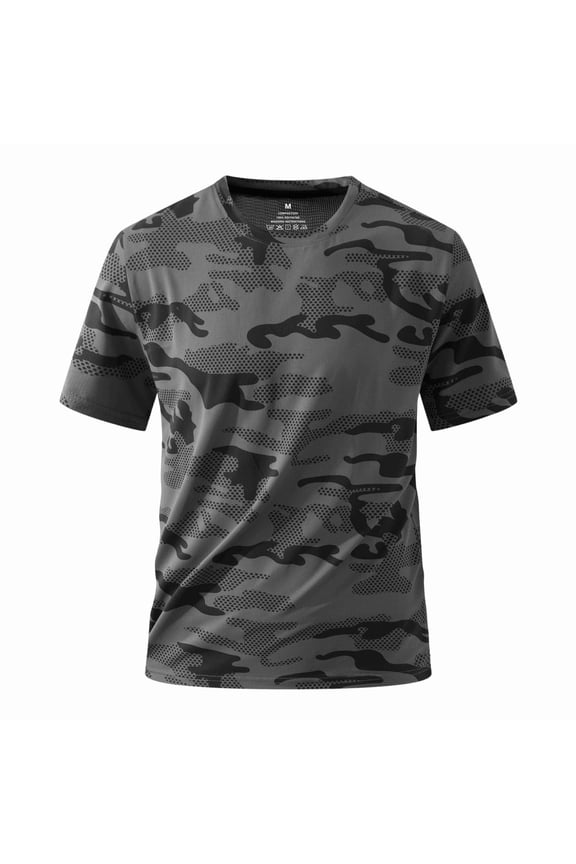 Men's Athletic T-Shirt Camouflage Short Sleeve Shirt Crew Neck Rapid Dry T-Shirts Moisture-Wicking Athletic Performance Cooling Fishing Lightweight Tees,Dark Gray L