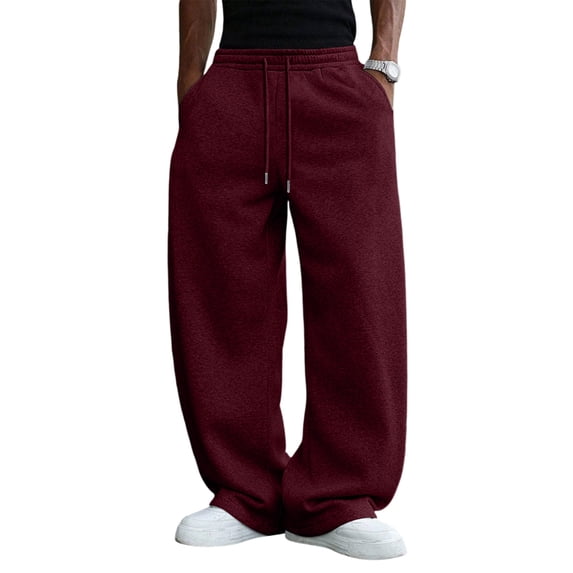 Havenx Men's Baggy Sweatpants Straight Wide Leg Drawstring Sweat Pants with Pockets Elastic Waist Open Bottom Sweatpants Gym Lounge Athletic Workout Fall Winter Streetwear,Wine XL