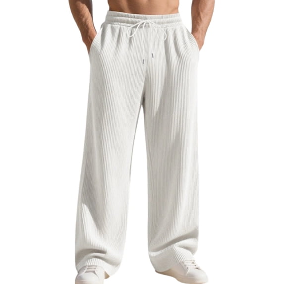 Havenx Men's Baggy Sweatpants Straight Wide Leg Drawstring Sweat Pants with Pockets Elastic Waist Open Bottom Sweatpants Loose Fit Soft Fall Winter Comfy Workout Streetwear,White L