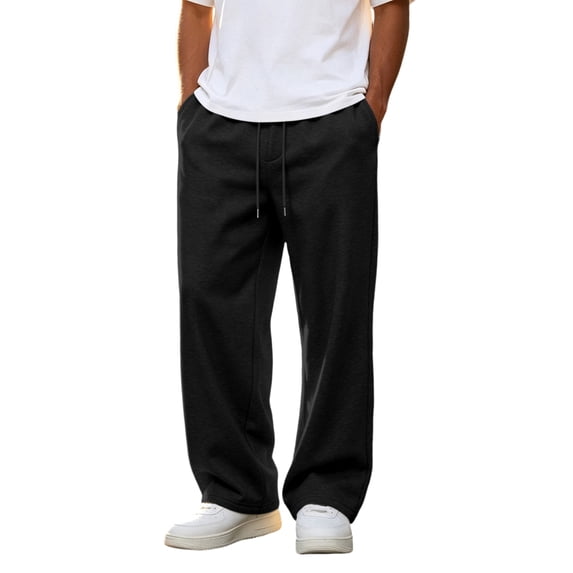 Havenx Men's Baggy Sweatpants Straight Wide Leg Drawstring Sweat Pants with Pockets Elastic Waist Open Bottom Sweatpants Loose Fit Soft Fall Winter Comfy Workout Trousers,Black 2XL