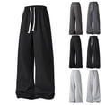 thumbnail image 1 of Havenx Men's Baggy Wide Leg Sweatpants Wide Leg Drawstring Sweatpants with Side Pockets Elastic Waist Track Pants Casual Loose Fit Relaxed Lounge Athletic Pant,Black 2XL, 1 of 4
