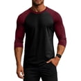 thumbnail image 1 of Havenx Men's Baseball Shirt Raglan 3/4 Long Sleeve Crewneck Shirt Color Block Moisture Wicking T-Shirt Lightweight Athletic Vintage Gym Workout Tops,Deep Red S, 1 of 5