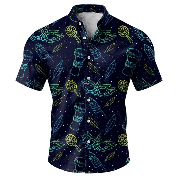 Havenx Men's Button Down Shirts Carnival Mask Graphic Collared Shirts Short Sleeve Button Down Tops Holiday Party Loose-Fit Carnival Casual Clothing,Navy 4XL